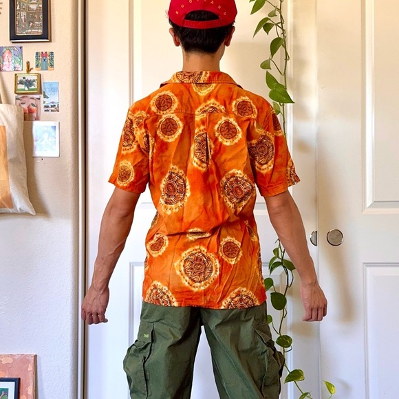 Y2K Orange Lost Tie-Dye Sun Button-Up Shirt - Picture 2 of 6